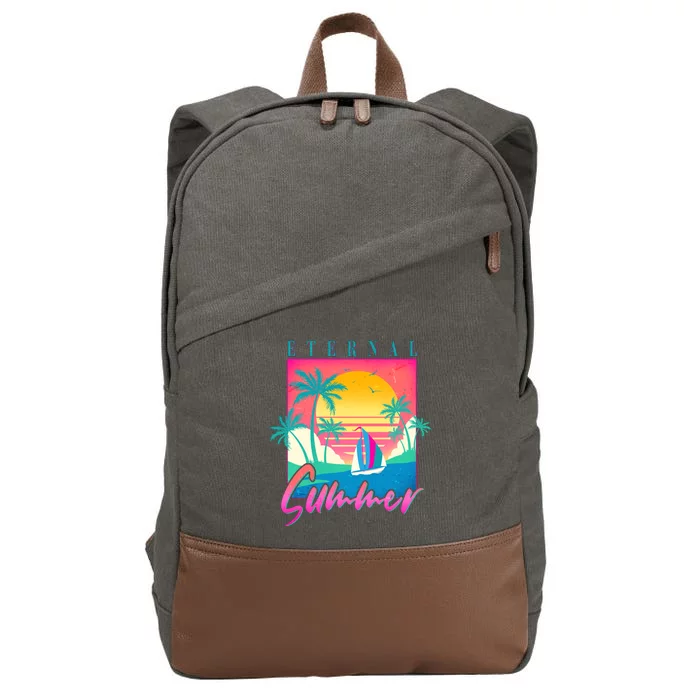 Retro Vintage 1980s Eternal Summer Tropical Vacation Time Cotton Canvas Backpack