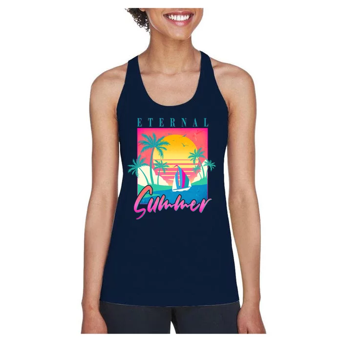 Retro Vintage 1980s Eternal Summer Tropical Vacation Time Women's Racerback Tank