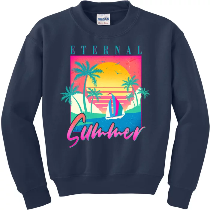 Retro Vintage 1980s Eternal Summer Tropical Vacation Time Kids Sweatshirt