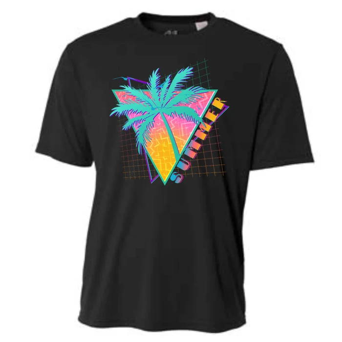 Retro Vintage 1980s Summer Palm Tree Summer Vacation Time Cooling Performance Crew T-Shirt