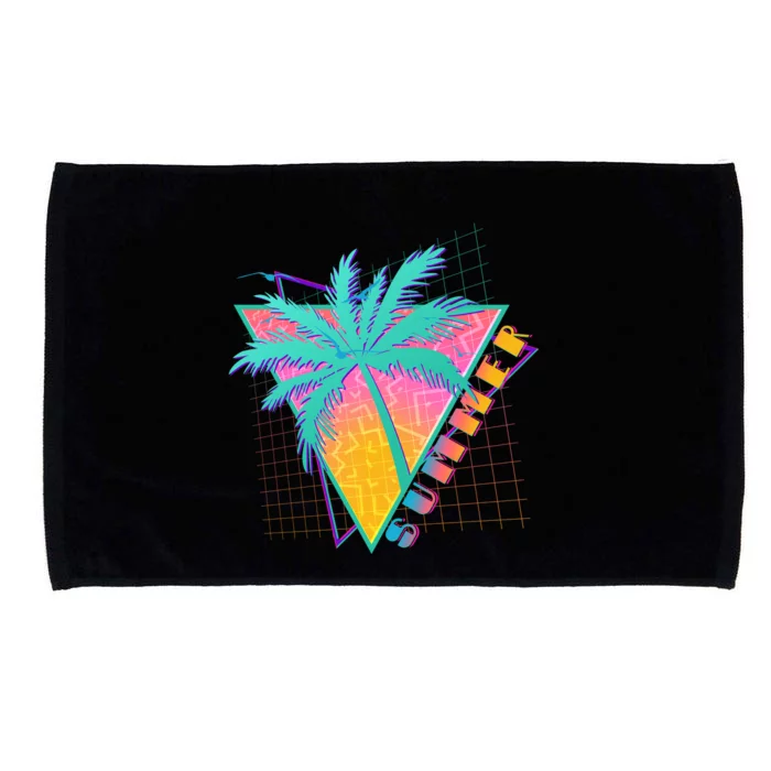 Retro Vintage 1980s Summer Palm Tree Summer Vacation Time Microfiber Hand Towel