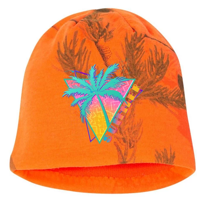 Retro Vintage 1980s Summer Palm Tree Summer Vacation Time Kati - Camo Knit Beanie