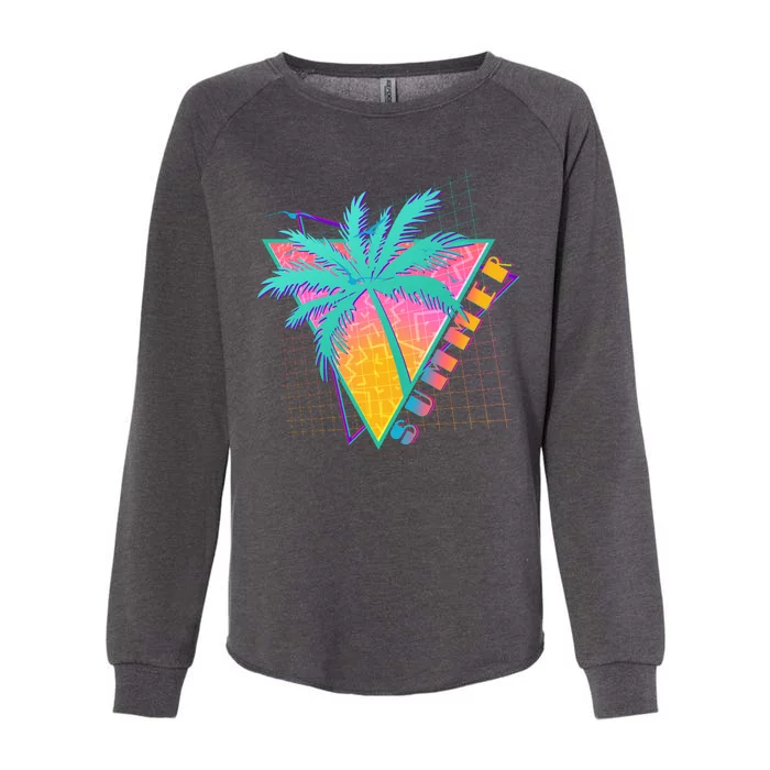 Retro Vintage 1980s Summer Palm Tree Summer Vacation Time Womens California Wash Sweatshirt