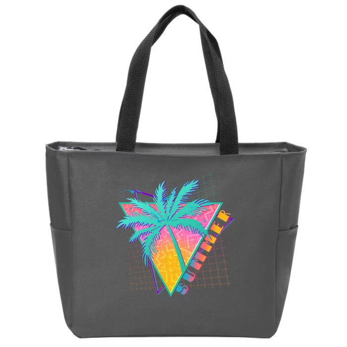 Retro Vintage 1980s Summer Palm Tree Summer Vacation Time Zip Tote Bag