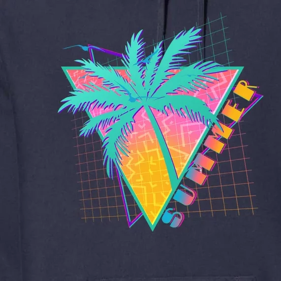 Retro Vintage 1980s Summer Palm Tree Summer Vacation Time Premium Hoodie