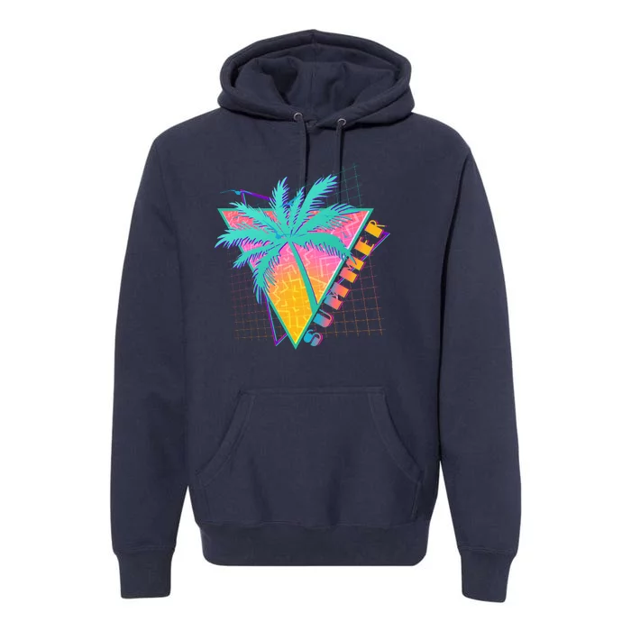 Retro Vintage 1980s Summer Palm Tree Summer Vacation Time Premium Hoodie