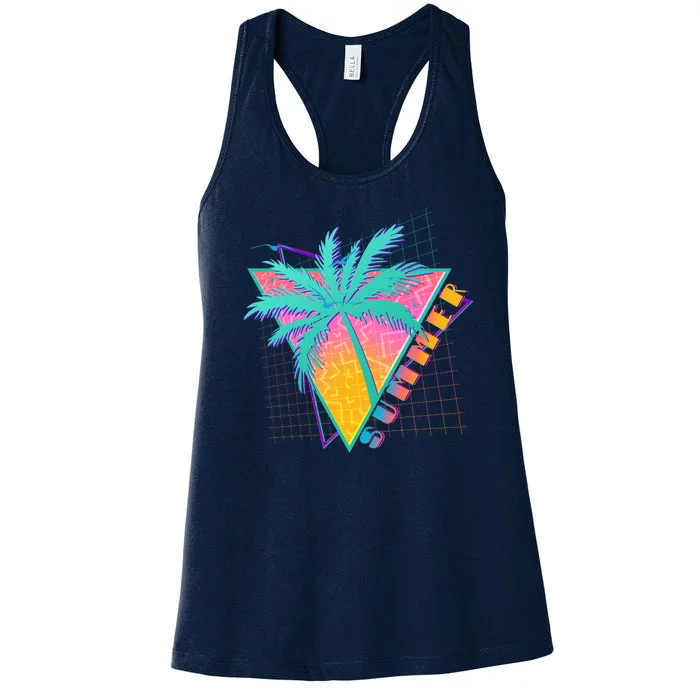 Retro Vintage 1980s Summer Palm Tree Summer Vacation Time Women's Racerback Tank