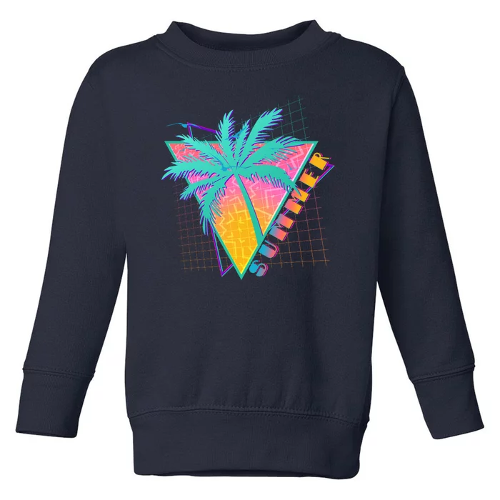 Retro Vintage 1980s Summer Palm Tree Summer Vacation Time Toddler Sweatshirt