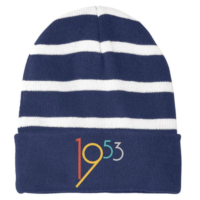 Retro Vintage 1953 70th Birthday Striped Beanie with Solid Band