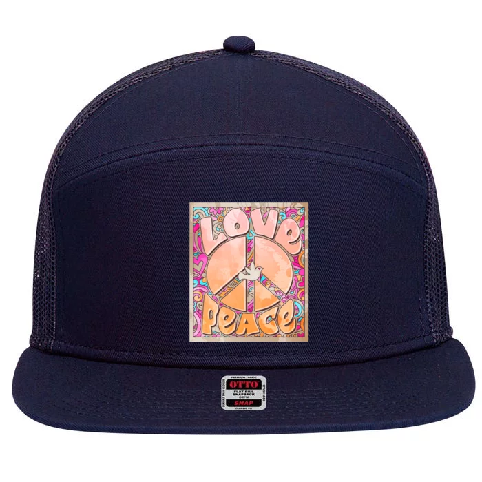 Retro Vintage 1960s Sixties Love And Peace Poster 7 Panel Mesh Trucker Snapback Hat