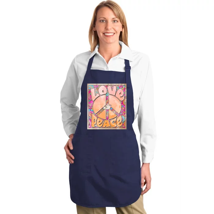 Retro Vintage 1960s Sixties Love And Peace Poster Full-Length Apron With Pocket