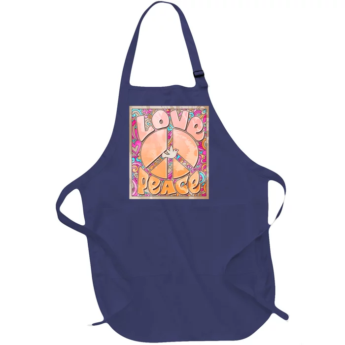 Retro Vintage 1960s Sixties Love And Peace Poster Full-Length Apron With Pocket