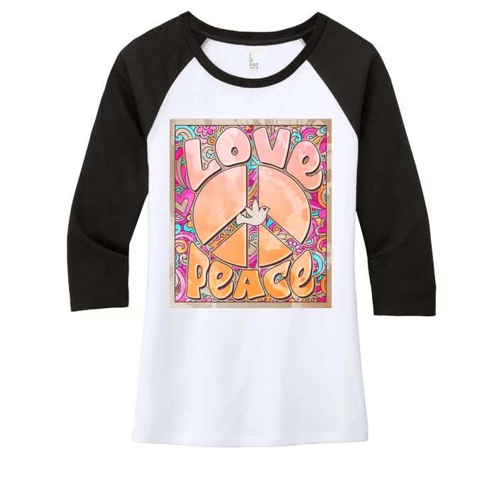 Retro Vintage 1960s Sixties Love And Peace Poster Women's Tri-Blend 3/4-Sleeve Raglan Shirt