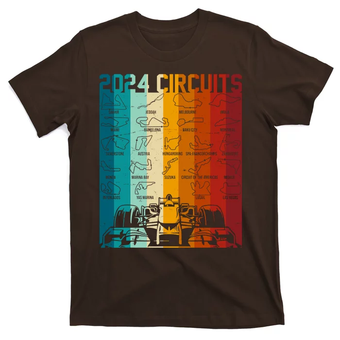 Retro Vintage 2024 Circuits Formula One Race Car Tracks T-Shirt