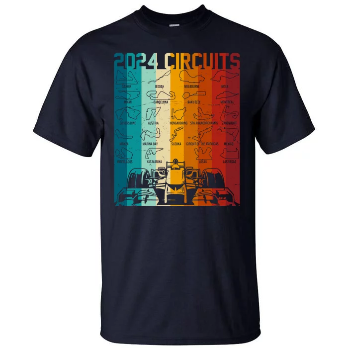 Retro Vintage 2024 Circuits Formula One Race Car Tracks Tall T-Shirt