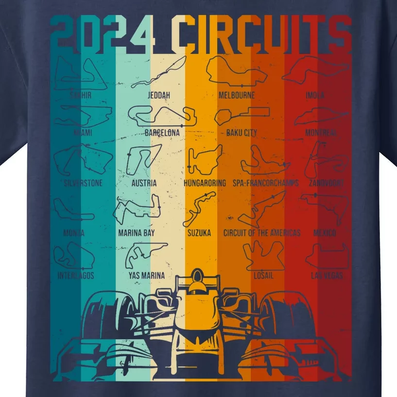 Retro Vintage 2024 Circuits Formula One Race Car Tracks Kids T-Shirt