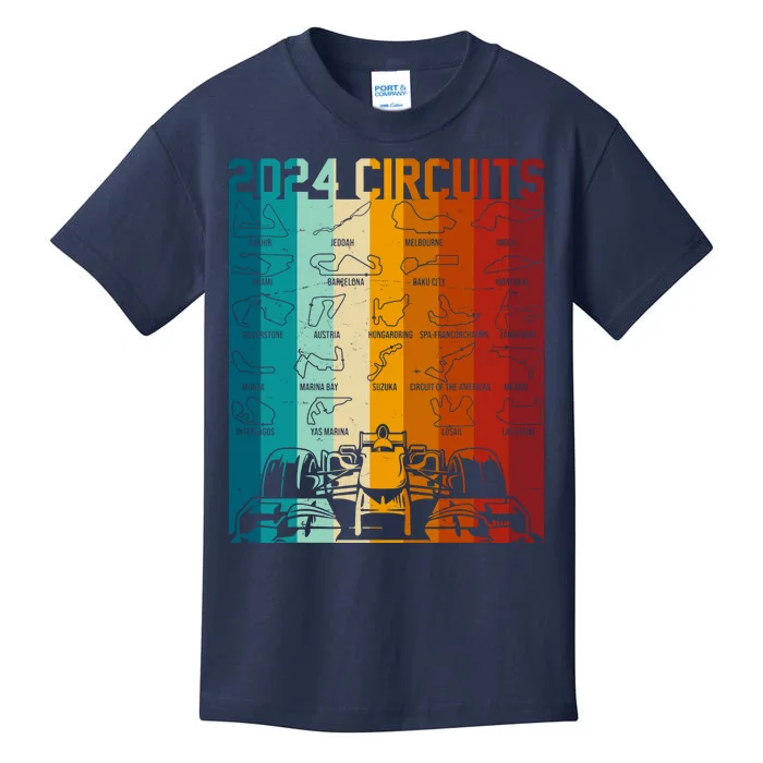 Retro Vintage 2024 Circuits Formula One Race Car Tracks Kids T-Shirt