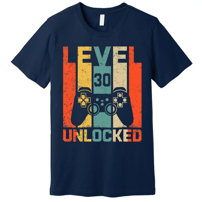 Retro Vintage 30th Birthday Gamer Level 30 Unlocked Premium T-Shirt