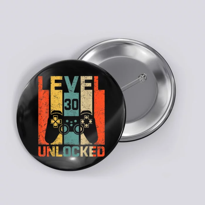 Retro Vintage 30th Birthday Gamer Level 30 Unlocked Button