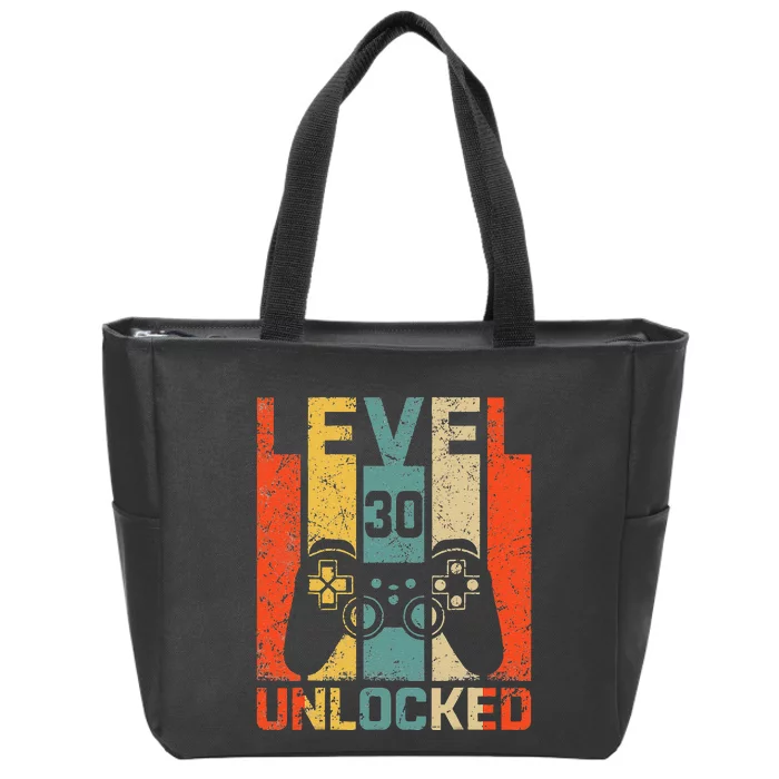 Retro Vintage 30th Birthday Gamer Level 30 Unlocked Zip Tote Bag