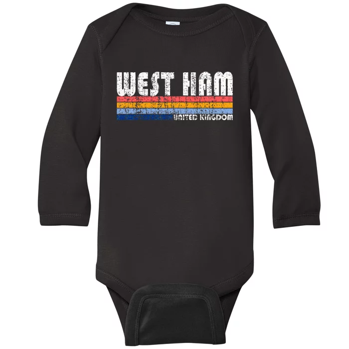 Retro Vintage 70s 80s Style West Ham United Kingdom Baby Long Sleeve Bodysuit