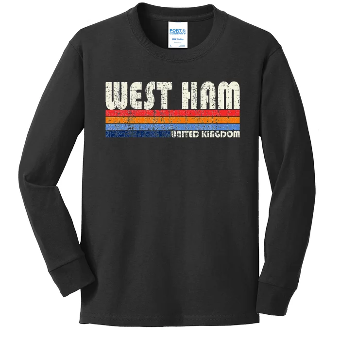 Retro Vintage 70s 80s Style West Ham United Kingdom Kids Long Sleeve Shirt