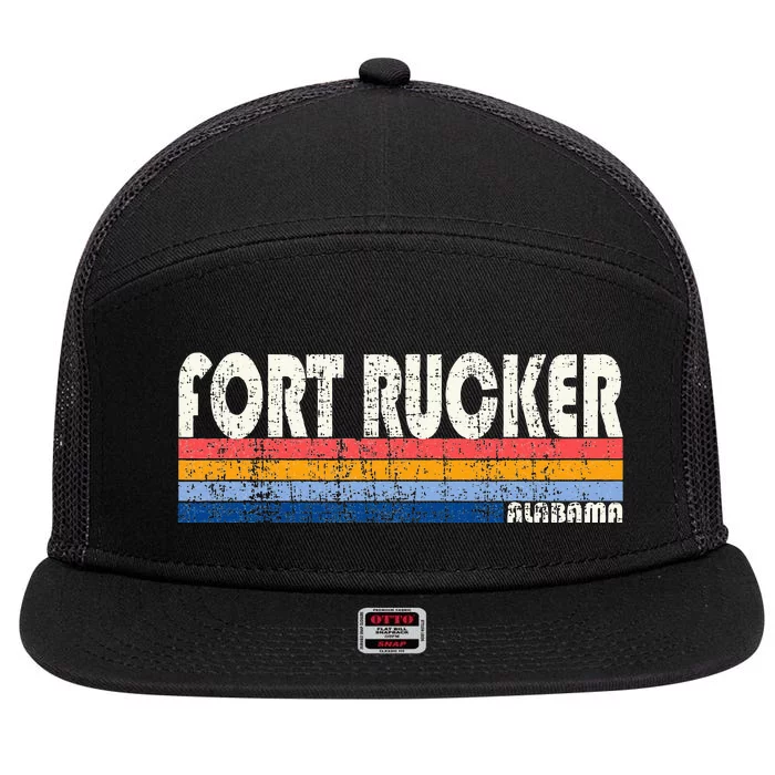 Retro Vintage 70s 80s Style Fort Rucker Alabama 7 Panel Mesh Trucker Snapback Hat