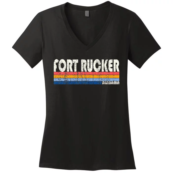 Retro Vintage 70s 80s Style Fort Rucker Alabama Women's V-Neck T-Shirt