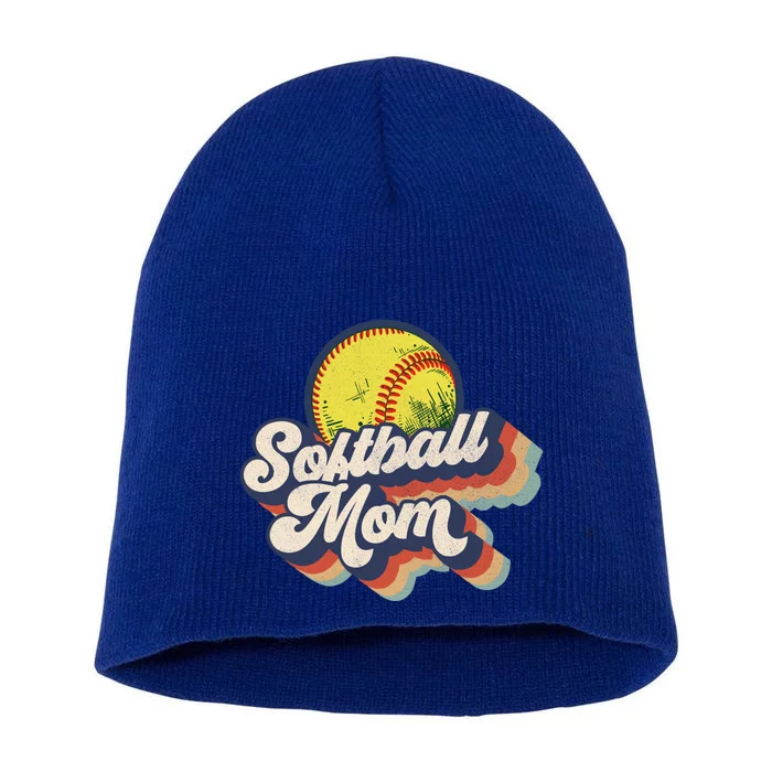 Retro Vintage 70s Style Graphic Design Softball Mom Cool Gift Short Acrylic Beanie