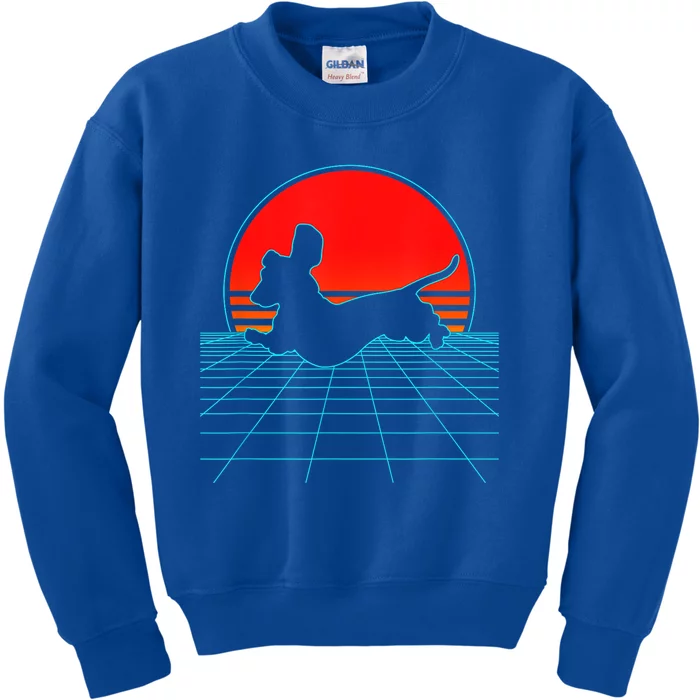 Retro Vintage 80s Vaporwave Weiner Dog Dachshund Lover Gift Kids Sweatshirt