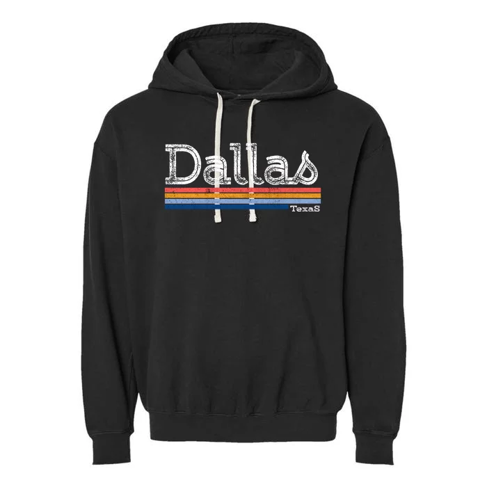 Retro Vintage 80s Style Dallas Texas Logo Garment-Dyed Fleece Hoodie