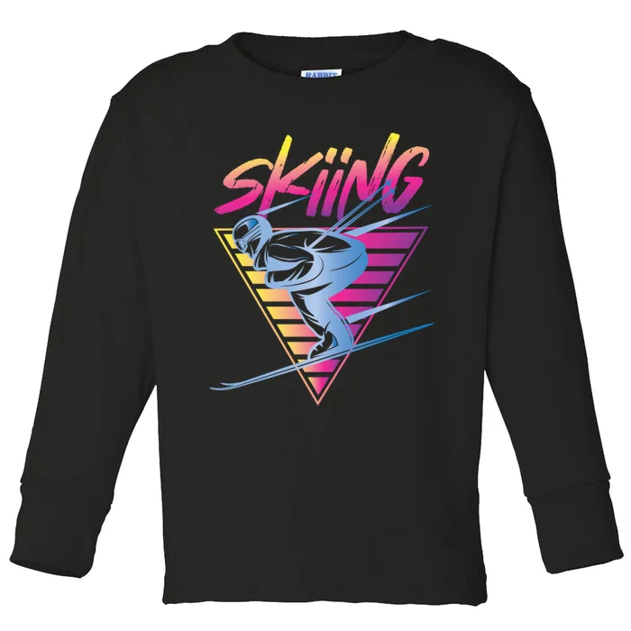 Retro Vintage 80s Ski Skiing Funny Ski Trip Skier Skiing Toddler Long Sleeve Shirt