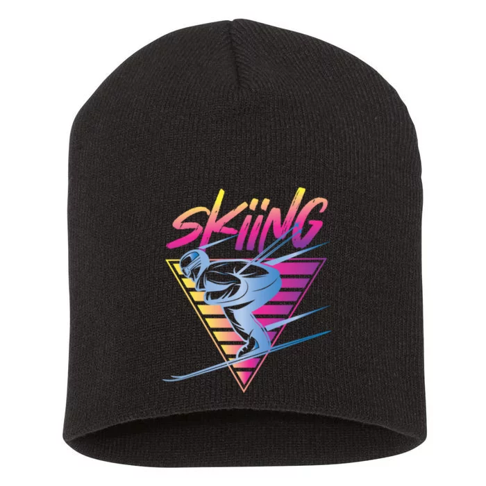 Retro Vintage 80s Ski Skiing Funny Ski Trip Skier Skiing Short Acrylic Beanie