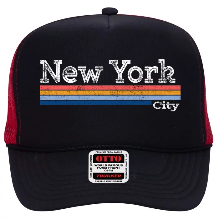 Retro Vintage 80s Style New York City Logo High Crown Mesh Trucker Hat