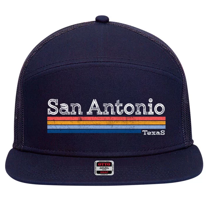 Retro Vintage 80s Style San Antonio Texas Logo 7 Panel Mesh Trucker Snapback Hat