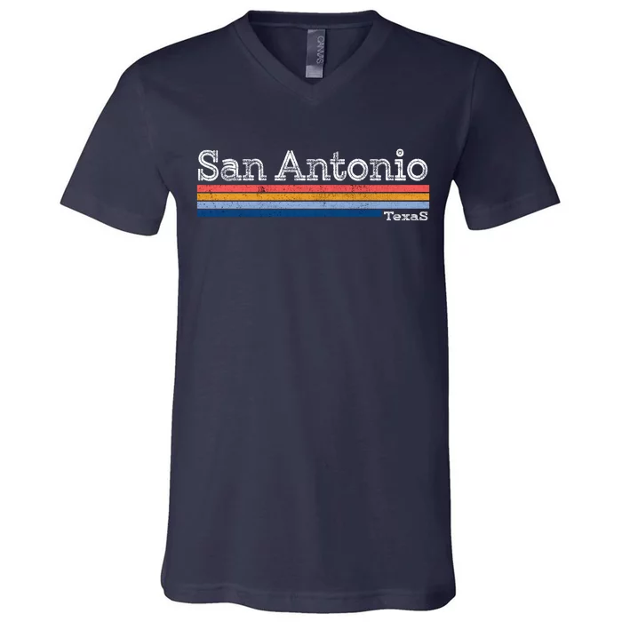 Retro Vintage 80s Style San Antonio Texas Logo V-Neck T-Shirt