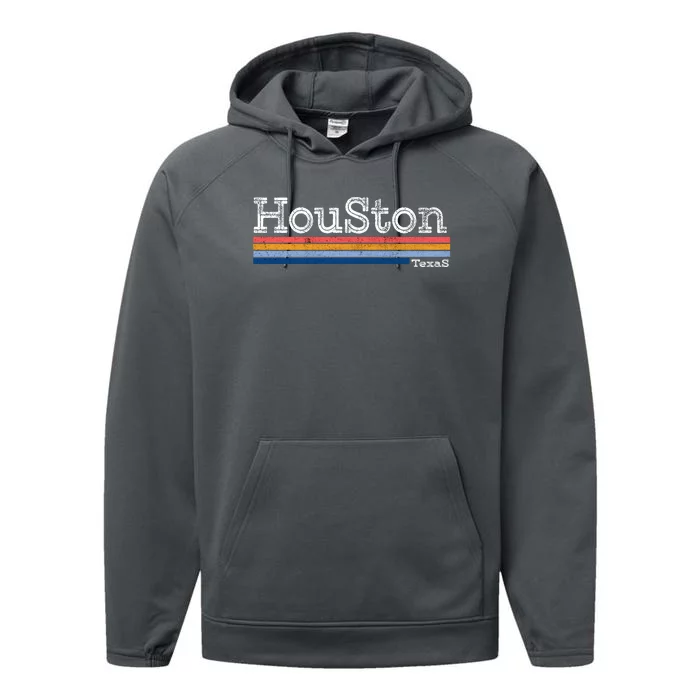 Retro Vintage 80s Style Houston Texas Logo Performance Fleece Hoodie