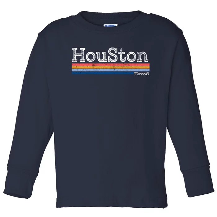 Retro Vintage 80s Style Houston Texas Logo Toddler Long Sleeve Shirt