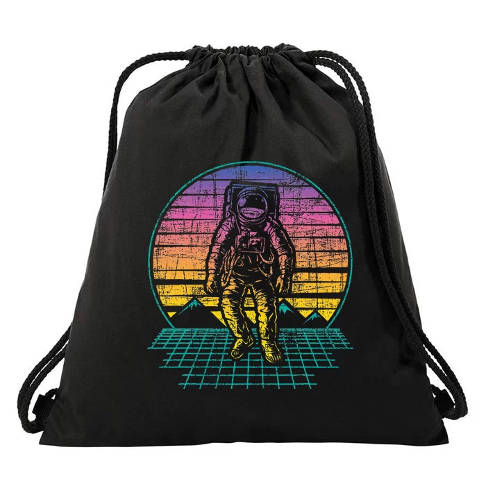 Retro Vintage Astronaut Spaceman Universe Planets Galaxy Drawstring Bag