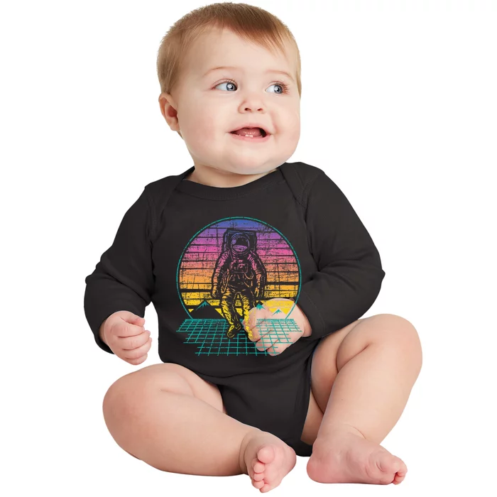 Retro Vintage Astronaut Spaceman Universe Planets Galaxy Baby Long Sleeve Bodysuit