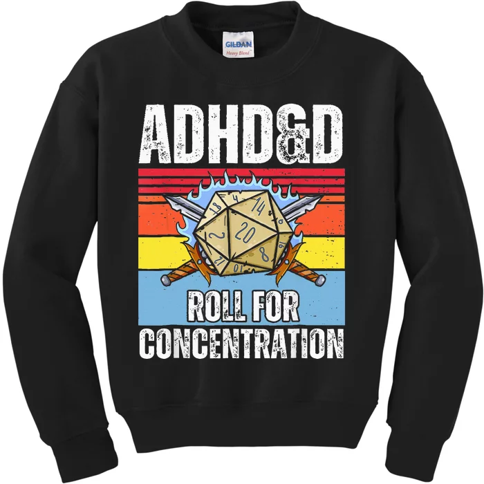 Retro Vintage Adhd&D Roll For Concentration Kids Sweatshirt