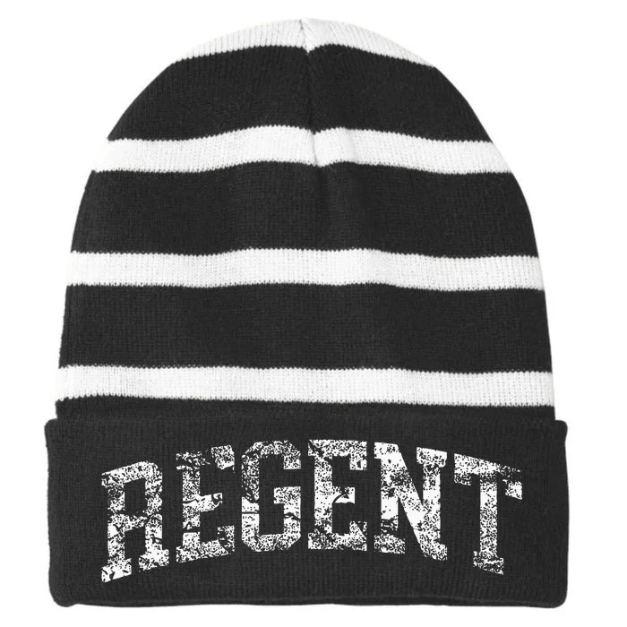 Regent Vintage Arch Logo University Sports Style Striped Beanie with Solid Band