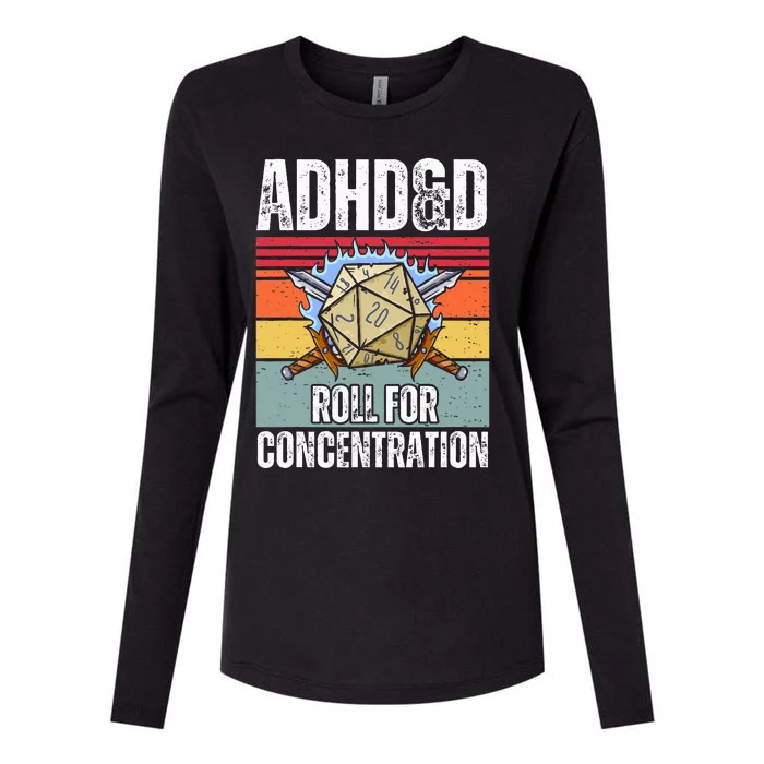 Retro Vintage Adhd&D Roll For Concentration Womens Cotton Relaxed Long Sleeve T-Shirt