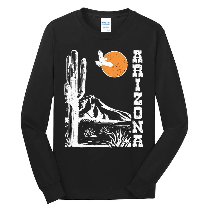 Retro Vintage Arizona Mountain Sedona Desert Sun And Cactus Tall Long Sleeve T-Shirt