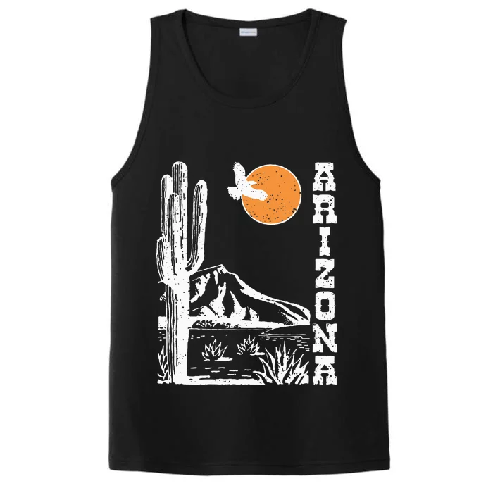 Retro Vintage Arizona Mountain Sedona Desert Sun And Cactus Performance Tank