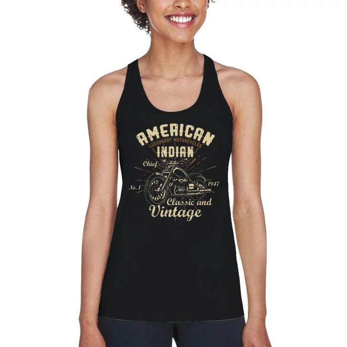 Retro Vintage American Motorcycle I.N.D.I.A.N Women's Racerback Tank