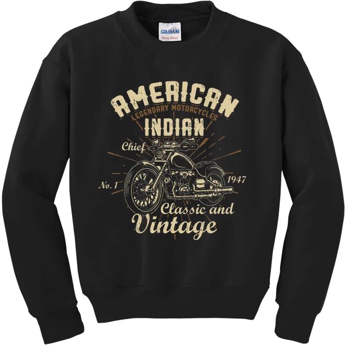 Retro Vintage American Motorcycle I.N.D.I.A.N Kids Sweatshirt