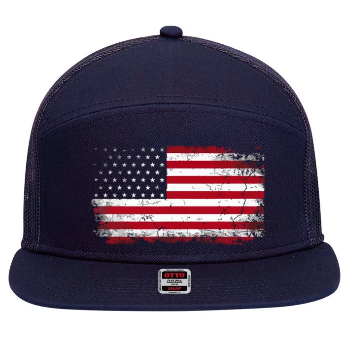 Retro Vintage American Flag USA United States Of America US 4th Of July 7 Panel Mesh Trucker Snapback Hat