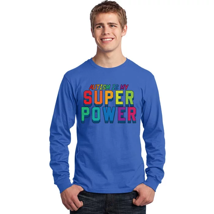 Retro Vintage Autism Is My Super Power Autistic Meaningful Gift Tall Long Sleeve T-Shirt