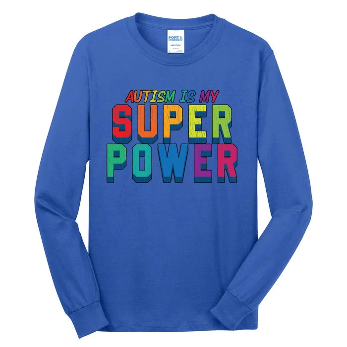 Retro Vintage Autism Is My Super Power Autistic Meaningful Gift Tall Long Sleeve T-Shirt